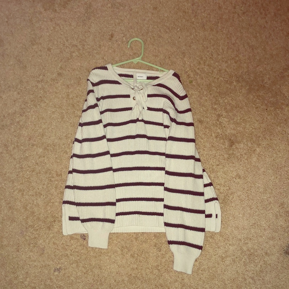 Blue and white striped sweater